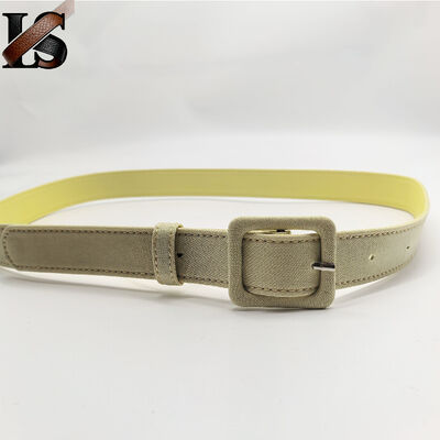 Fabric-Covered Waist Belt With Hanging Washer Craft Alloy Pin Microfibre Ladies Belt