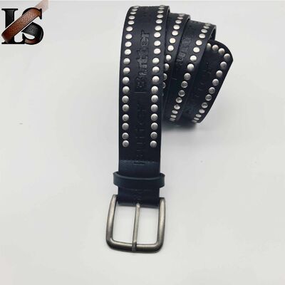 Wholesale Stylish Vintage Black PU Leather Studded Belt Alloy Pin Buckle with Alloy Metal Rivet