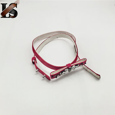 Fabric-Cover Ladies Belts Red Bow With Rhinestones Fashion Women Pu Leather Belts